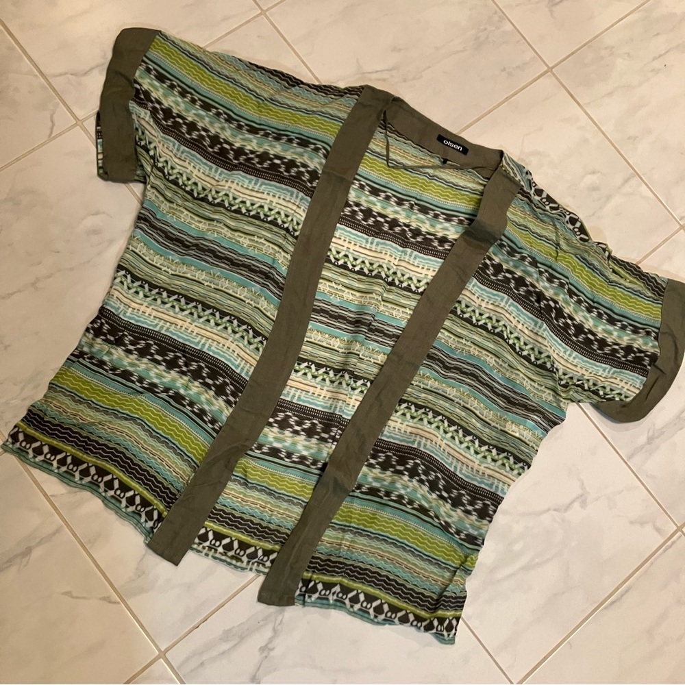 Olson Striped Green and Brown open top / cardigan   Lightweight.  EUC!